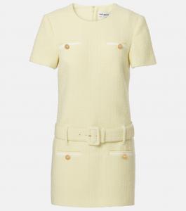 Мини-платье с поясом из букле Self-Portrait, желтый