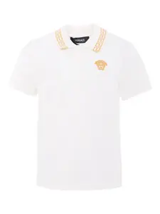 Рубашка поло с вышитым логотипом Versace Kids, белый