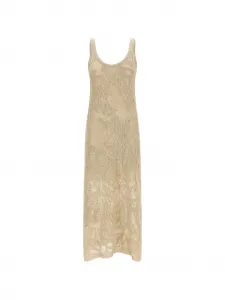 Вязаное крючком миди-платье Brunello Cucinelli, бежевый