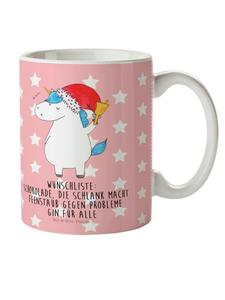 Детская кружка Единорог Санта-Клаус с надписью в пастельно-красных тонах Mr. & Mrs. Panda