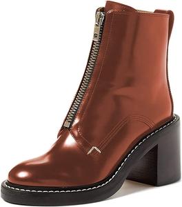 Женские комфортные ботильоны FSJ с низким толстым каблуком, молнией спереди и круглым носком, ручная работа, размеры 4-15 US, Brown