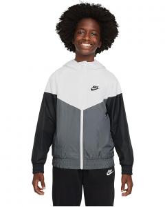 Куртка Nike Kids Sportswear Windrunner Hooded Repel Jacket, цвет White/Smoke Grey/Black