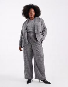 Эксклюзивный комплект брюк Plus с эффектом шерсти и начеса, с высокой талией и широкими штанинами, серый цвет Renee Studio