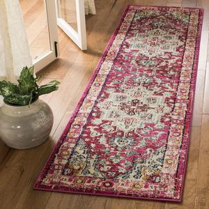 Ковер-дорожка SAFAVIEH, 67 x 366 см, Monaco Collection, Fuchsia & Light Blue, медальонный дистресс-дизайн, без линьки и простой в уходе, идеален для помещений с высокой проходимостью в гостиной, спальне (MNC250J)