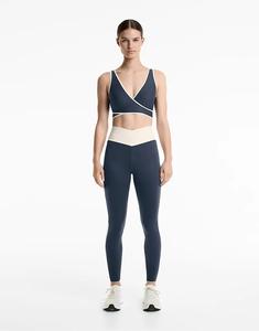 Леггинсы Oysho Perfect-adapt длиной до щиколотки 65 см с высокой посадкой и V-образным вырезом на талии, темно-синего цвета