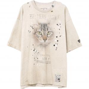Футболка с принтом кошки в стиле distressed Maison Mihara Yasuhiro, серый