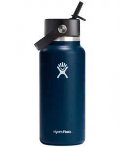 Бутылка объемом 0,9 л с широким горлышком и гибкой крышкой-соломинкой Hydro Flask, индиго