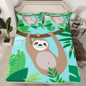 Erosebridal Комплект постельного белья Kids Sloth с кавайными животными и тропическими джунглями в зеленых тонах, Multi 12