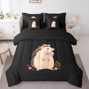 Erosebridal Комплект постельного белья Hedgehog для детей с розовым бантом и цветочным принтом, реверсивный, Grey Pink