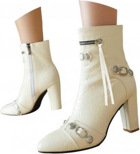 Женские ботильоны с коротким носком, массивным высоким каблуком, металлической пряжкой, боковой молнией, водонепроницаемые зимние кожаные удобные ботинки, классические винтажные туфли Generic, White