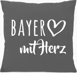 Подушка для дивана Huuraa Bayer с сердечком, подарочная, 40x40 см, с наполнителем из хлопка стального серого цвета, сувенир Bayer Hellweg Druckerei