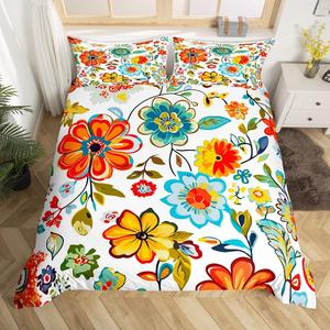 Erosebridal Богемный комплект постельного белья Boho Floral с цветочным принтом в стиле шебби-шик, Orange