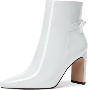 Женские ботильоны FEMSTEP с острым носком, на высоком каблуке 8,5 см, застежка-молния, лакированная кожа, для праздников и вечеринок, White