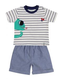 Комплект из футболки с аппликацией ящерицы и шорт в стиле шамбрей от Lilly and Sid Lilly + Sid, мультиколор