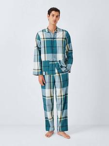 Органический хлопковый комплект пижамы в клетку John Lewis, Blue Teal