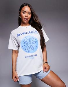 Футболка свободного кроя с принтом Missyempire Mykonos Beach Club белого цвета