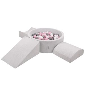 KiddyMoon Игровая площадка пенопластовая ППЗП-ОК30Д-114 с шариками светло-серый: бело-серо-пудровый розовый бассейн 300/клин Л/рампа Л/полувалик Л Игрушечная площадка