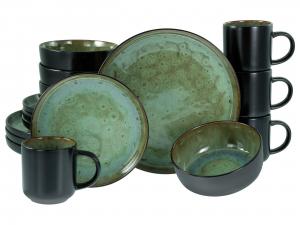 КОМПЛЕКСНЫЙ НАБОР: Зеленый, Черный, Бежевый (Nordic Fjord), 16 предметов, на 4 персоны Creatable, зеленый/черный