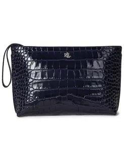 Сумка Crocodile-Embossed Leather Large Pouch Lauren Ralph Lauren, синий