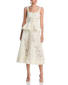 Платье миди с баской Self-Portrait, слоновая кость/кремовый