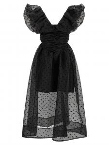 Платье из черной органзы с сборками GANNI, черный