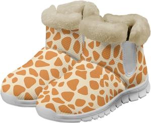 Gekhuqory Женские зимние снегоходные сапоги с принтом коровы и леопарда, теплые, с нескользящей подошвой, короткие ботильоны с меховой отделкой, удобные плюшевые сапоги с меховой подкладкой для путешествий и походов