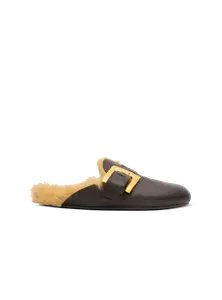 Кожаные мюли на плоской подошве с искусственным мехом Balmain, черный