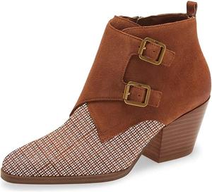 Женские закрытые ботильоны YDN с заостренным носком, боковой молнией, низким массивным каблуком, двойным ремешком и заклепками, для свиданий и офиса, размеры 4-15 US, Brown