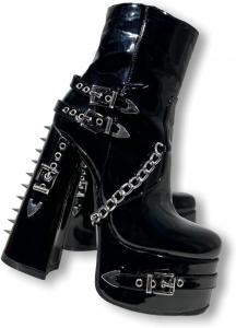 Женские готические ботильоны Frankie Hsu с массивной платформой и высокими каблуками, черные с серебряными заклепками и цепочками, стиль панк Y2K, модные готические короткие ботинки, большие размеры для женщин и мужчин