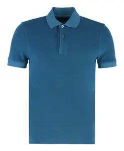 Поло из хлопковой махровой ткани с ребристой окантовкой. Tom Ford, синий