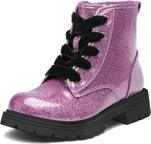 Девочковые блестящие ботильоны на шнуровке K KomForme с боковой молнией, водонепроницаемые боевые ботинки для малышей/детей младшего и старшего возраста, Purple