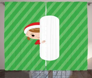 Штора в деревенском стиле ABAKUHAUS с рождественским алфавитом, рождественской буквой I, присборенная штора из тесьмы для спальни с петлями и крючками, 280 x 225 см, цвет: зеленый, темно-коралловый, белый Abakuhaus