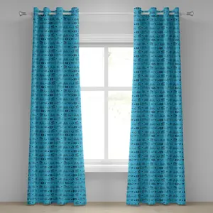 Сине-черная штора на люверсах ABAKUHAUS, Doodle Art Cinema Theater Icon, сиденье для камеры, петля Popcorn, декоративные двухпанельные шторы, 280 см x 225 см, светло-голубой с черным Abakuhaus