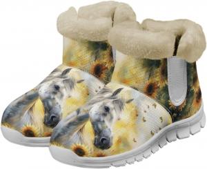 Женские зимние сапоги chaqlin с мехом, утепленные, мягкие, на щиколотку, с нескользящей подошвой, на плоском каблуке, широкие, повседневные, для улицы и работы, с флисовым плюшем, удобные, Sunflower Butterfly Horse