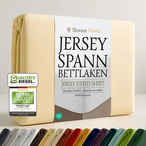 Простыня на резинке Jersey, 100% хлопок, 180 x 200-200 x 200 см (бежевый) Strauss Home