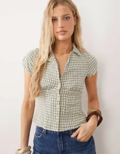 Приталенная блузка с короткими рукавами Free People в нейтральную клетчатую клетку