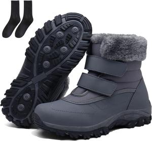 Водонепроницаемые зимние ботинки для женщин с меховой подкладкой - теплые противоскользящие ботильоны с магической пряжкой, средние по голени, удобные для прогулок на улице Generic, Grey