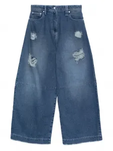 Джинсы с эффектом потертости и бахромой Simone Rocha, синий