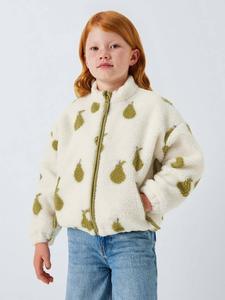 Детская куртка-тедди с принтом груши John Lewis, Cream, Green
