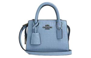 Крокодиловая кожаная мини-сумка через плечо, голубая COACH