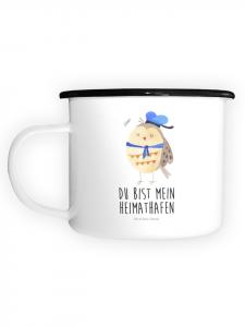 Эмалированная кружка XL Сова-моряк с надписью на белом фоне Mr. & Mrs. Panda