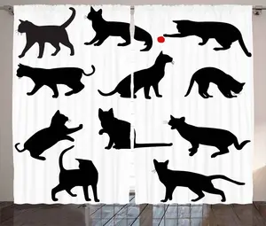 Штора ABAKUHAUS "Кошка в деревенском стиле", игрушечный мячик, котенок, универсальные ленточные шторы для гостиной с петлями и крючками, 280 x 225 см, цвет: антрацитовый, серый, белый и ярко-красный Abakuhaus