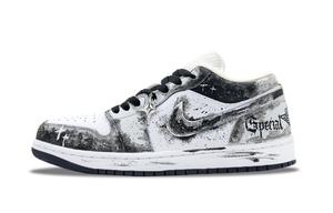 Jordan Кроссовки Air 1 Funi Meteor Ink устойчивые к истиранию низкие винтажные баскетбольные мужские Black White