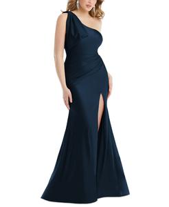 Женское атласное платье без рукавов с бантом на одно плечо Dessy Collection