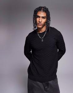 Джемпер Armani Exchange с круглым вырезом и текстурированным логотипом черного цвета