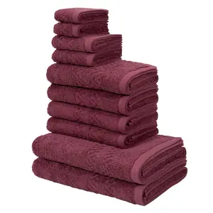 Набор полотенец для дома my home Regona, 10 предметов, серия Premium, плотность 500 г/м², набор из 10 штук: махровые полотенца для душа, обычные полотенца, полотенца для гостей, полотенца для мыла My Home, бордовый