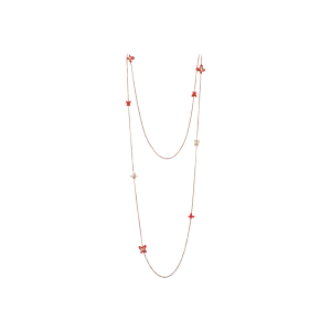 Длинное колье freevola из желтого золота с кораллами и бирюзой Mimi