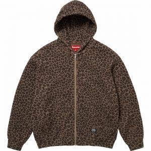 Утепленная толстовка с капюшоном на молнии Supreme, леопард