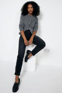 Джинсы Mom с высокой посадкой и рельефной посадкой из 100% хлопка River Island, черный