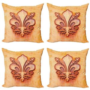 ABAKUHAUS Fleur De Lis Набор чехлов для подушек (4 предмета), Flower Royal France, современная двусторонняя цифровая печать, 45 см x 45 см, оранжевый